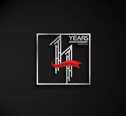 11 years anniversary logotype with square silver color and red ribbon. vector can be use for party, company special event and celebration moment