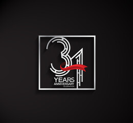 31 years anniversary logotype with square silver color and red ribbon. vector can be use for party, company special event and celebration moment