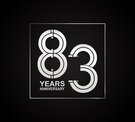 83 years anniversary logotype with cross hatch pattern silver color inside square. vector can be use for party, company special event and celebration moment