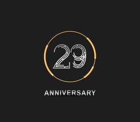 29 anniversary logotype with silver number and golden ring isolated on black background. vector can be use for party, company special event and celebration moment