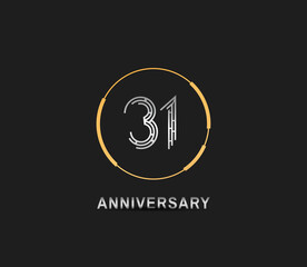 31 anniversary logotype with silver number and golden ring isolated on black background. vector can be use for party, company special event and celebration moment