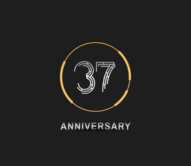 37 anniversary logotype with silver number and golden ring isolated on black background. vector can be use for party, company special event and celebration moment