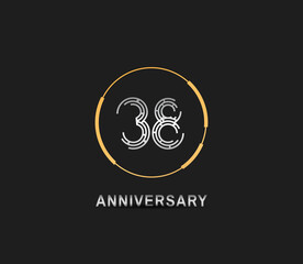 38 anniversary logotype with silver number and golden ring isolated on black background. vector can be use for party, company special event and celebration moment