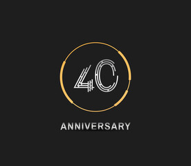 40 anniversary logotype with silver number and golden ring isolated on black background. vector can be use for party, company special event and celebration moment