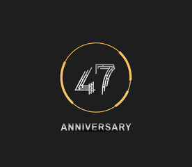 47 anniversary logotype with silver number and golden ring isolated on black background. vector can be use for party, company special event and celebration moment