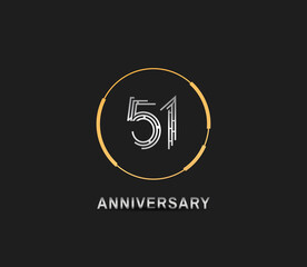 51 anniversary logotype with silver number and golden ring isolated on black background. vector can be use for party, company special event and celebration moment