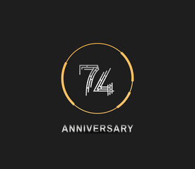 74 anniversary logotype with silver number and golden ring isolated on black background. vector can be use for party, company special event and celebration moment