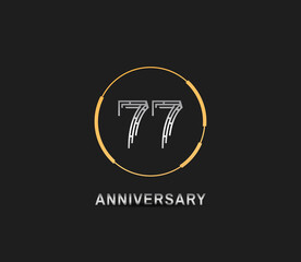 77 anniversary logotype with silver number and golden ring isolated on black background. vector can be use for party, company special event and celebration moment