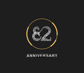 82 anniversary logotype with silver number and golden ring isolated on black background. vector can be use for party, company special event and celebration moment