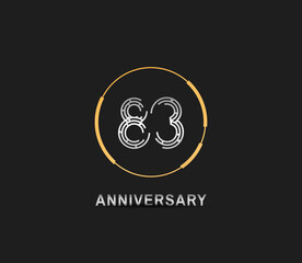83 anniversary logotype with silver number and golden ring isolated on black background. vector can be use for party, company special event and celebration moment
