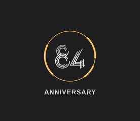 84 anniversary logotype with silver number and golden ring isolated on black background. vector can be use for party, company special event and celebration moment