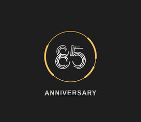 85 anniversary logotype with silver number and golden ring isolated on black background. vector can be use for party, company special event and celebration moment