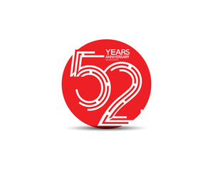 52 years anniversary design with labyrinth style inside red circle for celebration