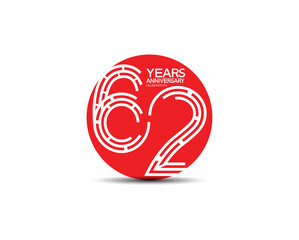 62 years anniversary design with labyrinth style inside red circle for celebration