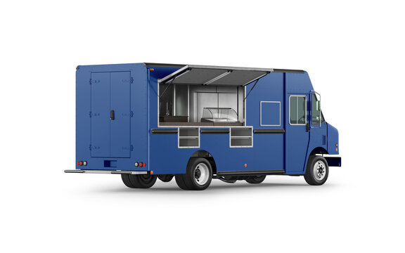 blue Food Truck mockup isolated on white background
