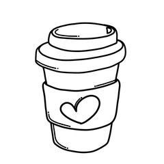 Disposable coffee cup with love Doodle vector icon. Drawing sketch illustration hand drawn cartoon line eps10
