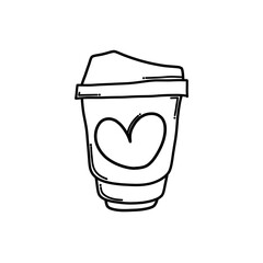 Disposable coffee cup with love Doodle vector icon. Drawing sketch illustration hand drawn cartoon line eps10