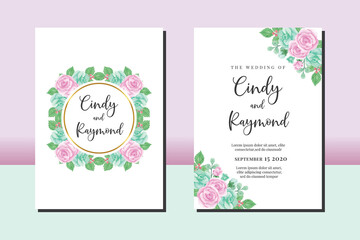 Obraz na płótnie Canvas Wedding invitation frame set, floral watercolor hand drawn Rose Flower design Invitation Card Template