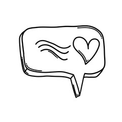Speech bubble with heart Doodle vector icon. Drawing sketch illustration hand drawn cartoon line eps10