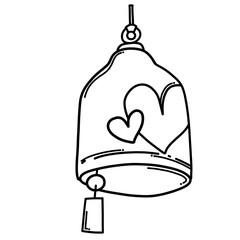 Bell with heart Doodle vector icon. Drawing sketch illustration hand drawn cartoon line eps10