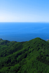 Fototapeta na wymiar 夏山の向こうに見える青い海