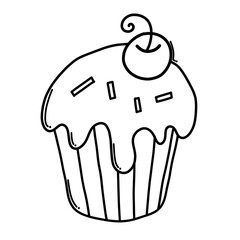 Cup cake Doodle vector icon. Drawing sketch illustration hand drawn cartoon line eps10