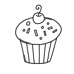 Cup cake Doodle vector icon. Drawing sketch illustration hand drawn cartoon line eps10