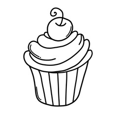 Cup cake Doodle vector icon. Drawing sketch illustration hand drawn cartoon line eps10