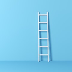 White wood ladder isolated on blue background. 3d illustration.