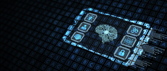 Artificial intelligence (AI), machine learning and modern computer technologies concepts. Business, Technology, Internet and network concept.