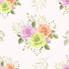 Fototapeta premium Hand drawn blooming rose flower seamless pattern design
