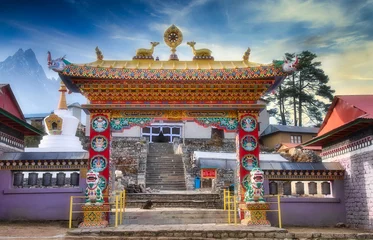 Papier Peint photo Lhotse Colourful Tengboche Monastery, Himalayas, Nepal