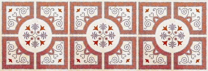 Panorama van Vintage antieke keramische tegel patroon textuur en naadloze achtergrond