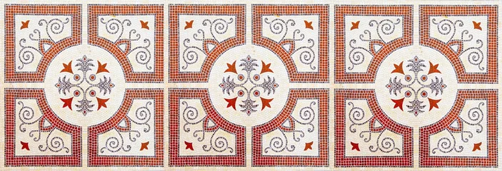 Fotobehang Portugese tegeltjes Panorama van Vintage antieke keramische tegel patroon textuur en naadloze achtergrond