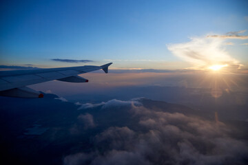 Aerial view from the window of an avianca plane of the Andean mountain ranges in Colombia. 