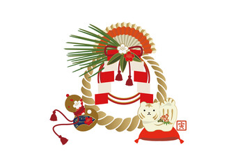 お正月のデザイン素材。
輪飾りのアイコン。干支。日本の正月。虎のイラスト。
縁起物のイラスト。年賀状用。