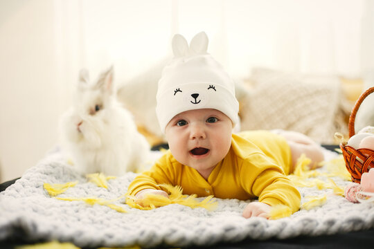 Toddler In Yellow Clothes Before Easter