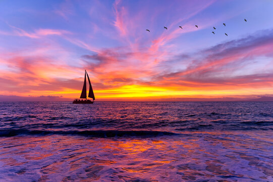 Ocean Sunset Inspirational Sailboat Beach Surreal Beautiful Ethereal Nature Uplifting Sunrise