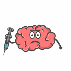 Cute Brain Character Flat Cartoon Vector Template Design Illustration