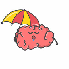 Cute Brain Character Flat Cartoon Vector Template Design Illustration
