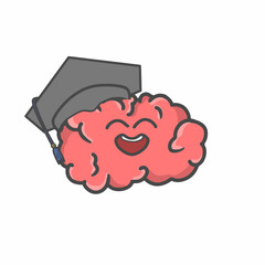 Cute Brain Character Flat Cartoon Vector Template Design Illustration