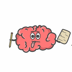 Cute Brain Character Flat Cartoon Vector Template Design Illustration