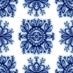 Seamless classic blue and white ceramic design. High quality illustration. Decorative design of cobalt blue glaze on porcelain for transfer onto kitchen ware or printing for modern surface design.