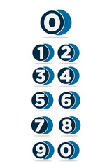 Vector illustration of rounded numbered bullets from zero to nine