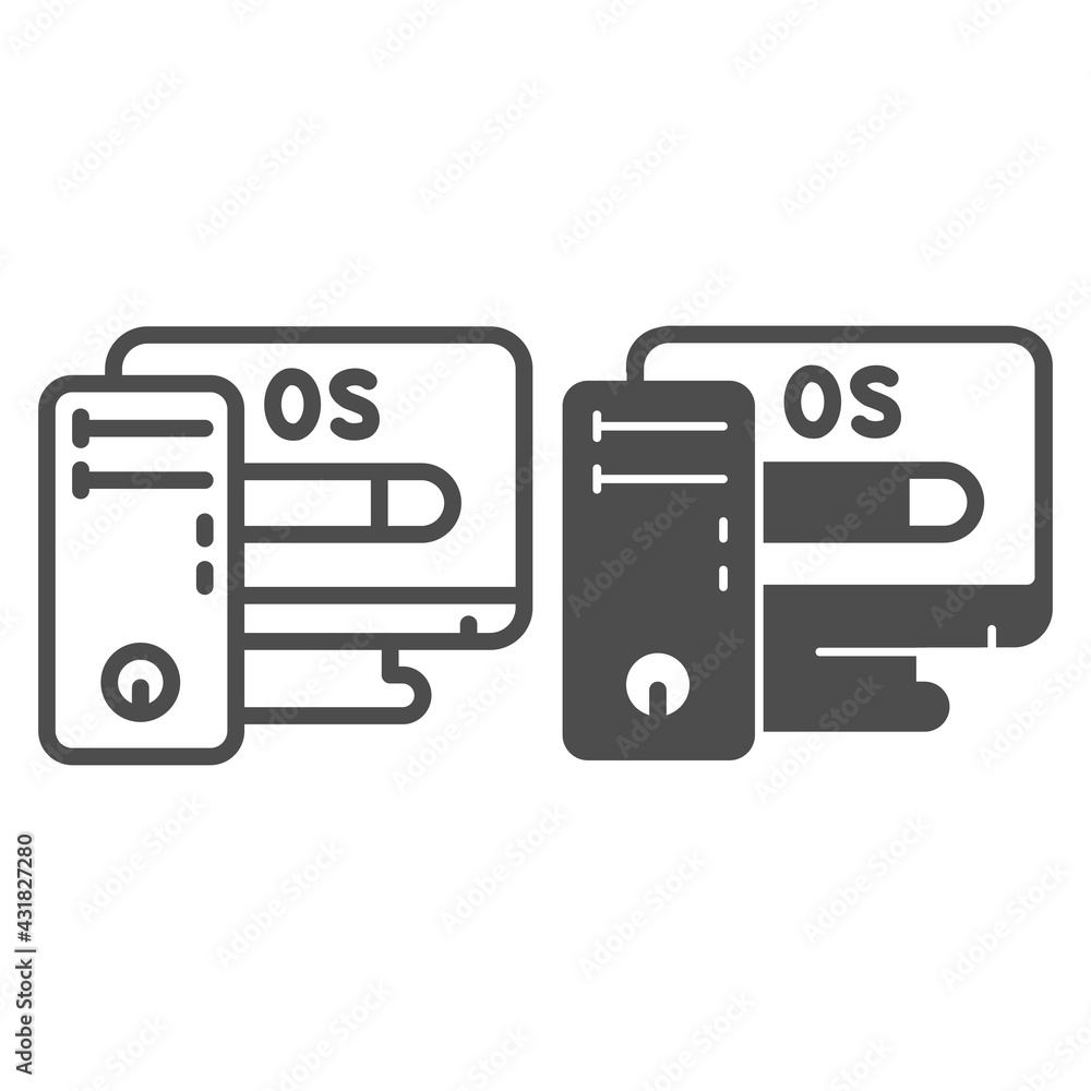 Poster computer and operating system line and solid icon, pcrepair concept, operating system vector sign on
