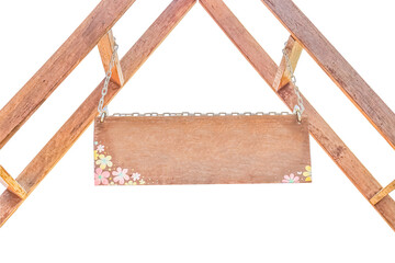 wooden sign with chain isolated on white with clipping path