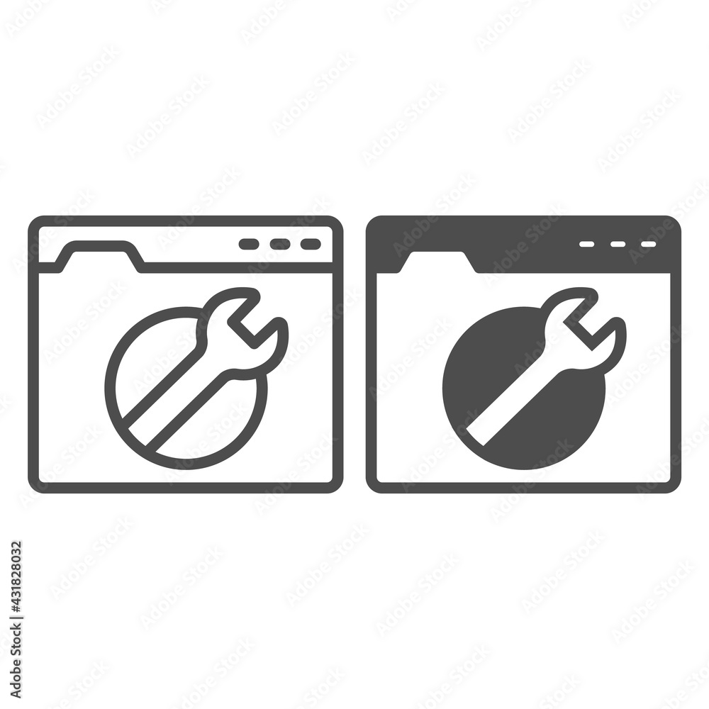 Poster website service center line and solid icon, pcrepair concept, repair center vector sign on white bac