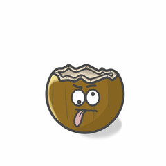 Cute Coconut Character Flat Cartoon Vector Template Design Illustration
