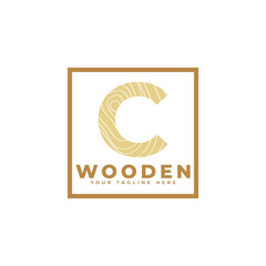 Letter C with Wooden Texture and Square Shape Logo. Usable for Business, Architecture, Real Estate, Construction and Building Logos