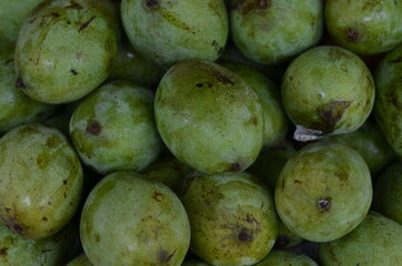 A collection of ripe mangoes on display at the market.
